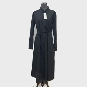 NWT Uniqlo Shirt Dress Womens L Black Cotton Woven Button Up Collar